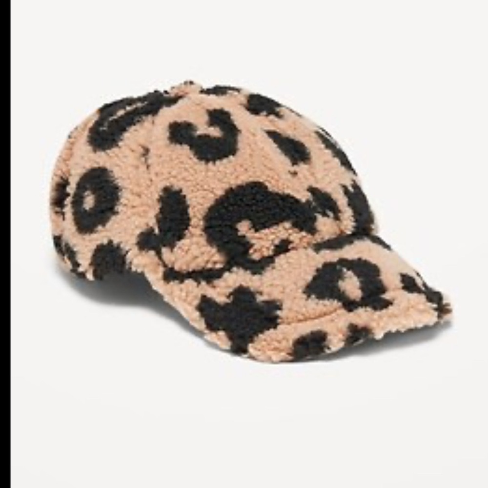 leopard print baseball cap hat girls/small womens Old Navy Sherpa